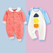 Baby jumpsuit pure cotton baby ha clothes newborn lapel long sleeve children autumn dress early autumn climbing clothes