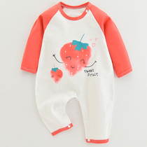 Baby jumpsuit cotton boneless spring and autumn pullover shoulder buckle newborn pajamas outside clothes baby ha clothes climbing clothes