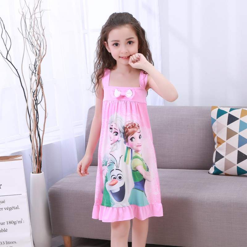 Childrens đồ ngủ ngủ mùa hè váy sling bông lụa mỏng lụa đáng yêu công chúa băng giá trong cô gái bông cô gái trẻ lớn.