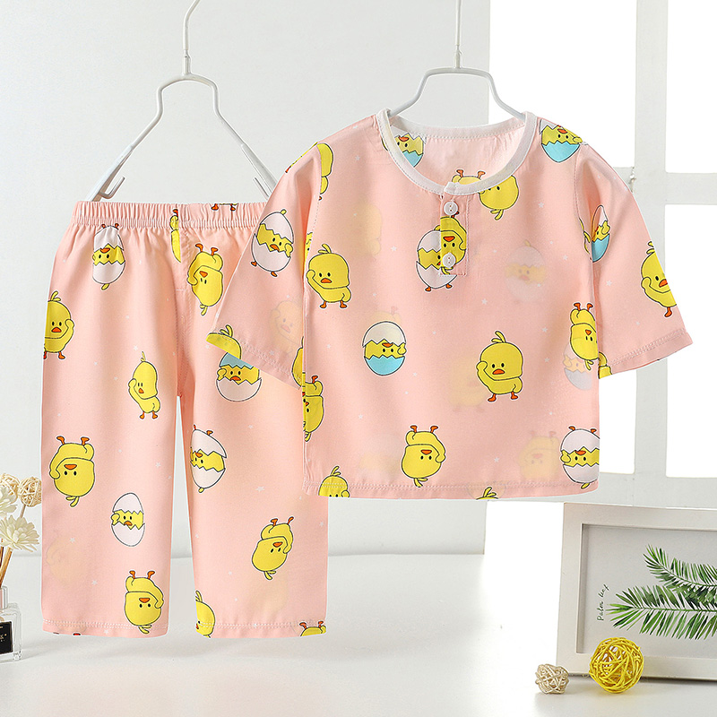 Childrens đồ ngủ lụa cotton mùa hè mỏng nhà băng lụa cậu bé phim hoạt hình bé trai cotton điều hòa không khí quần áo.