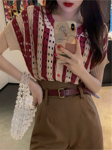 Tide, летний шелковый трикотажный кардиган, футболка polo, коллекция 2022, в западном стиле, французский стиль