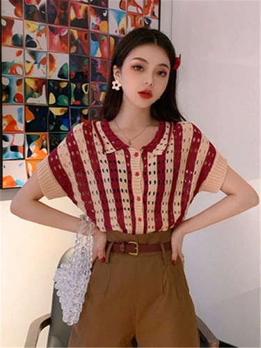 Tide, летний шелковый трикотажный кардиган, футболка polo, коллекция 2022, в западном стиле, французский стиль