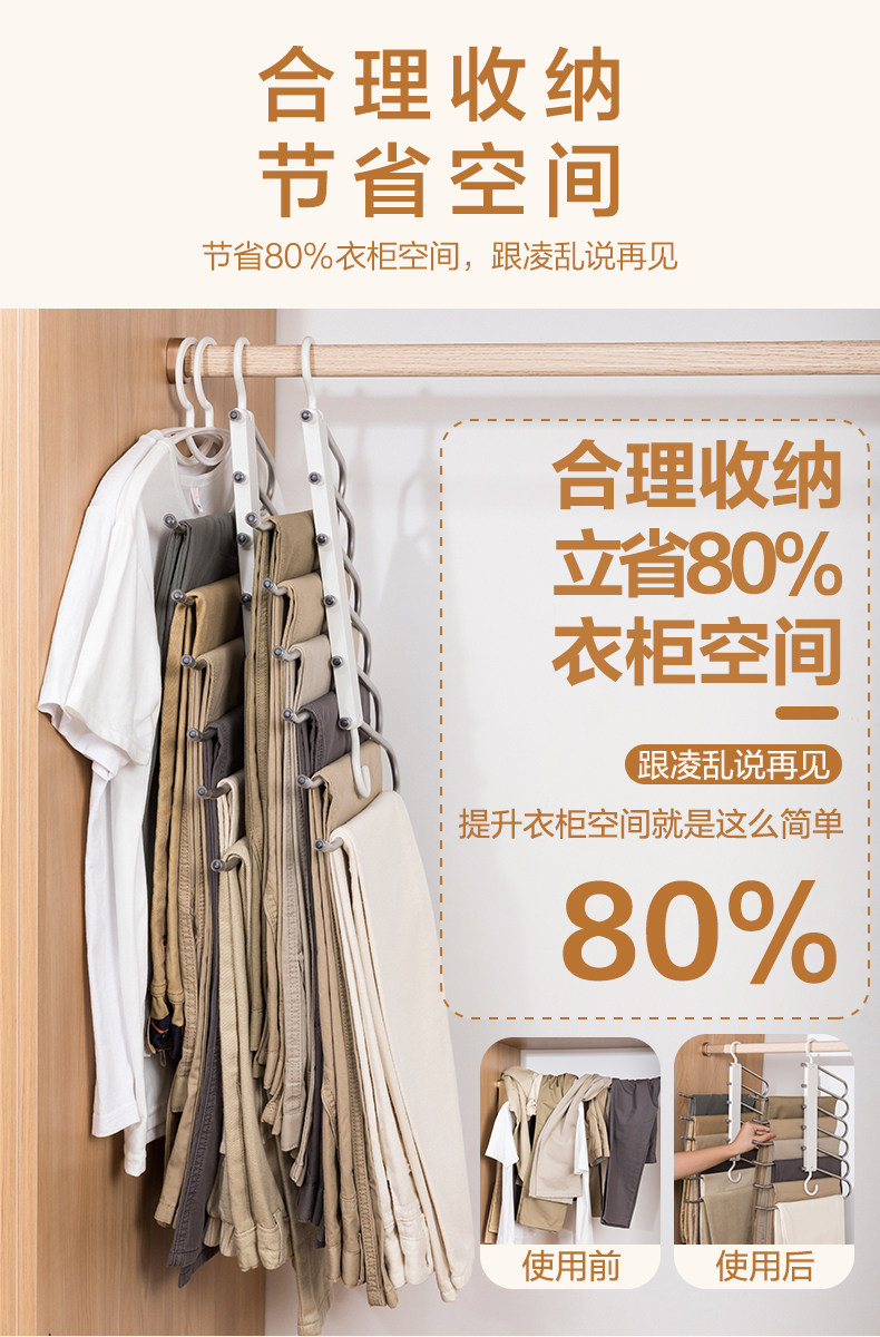 折叠裤架多功能多层裤子衣架家用魔术无痕裤夹衣柜收纳神器裤挂架详情3