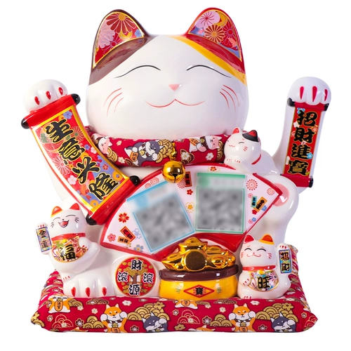 Большая удача кошка встряхивает деньги, чтобы собрать деньги QR -код Открытие Подарок Подарок Кассир Кассир Керамический украшение автоматически манит