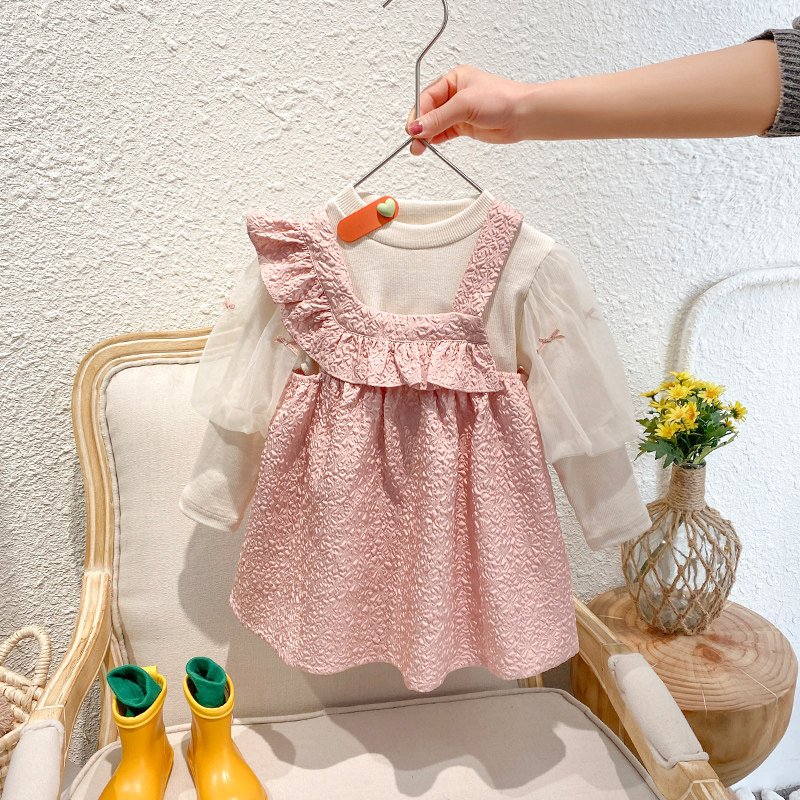 Girl Spring Clothing Suit 2022 New Small Children Trendy Foreign Pie Net Red Clothes Woman Baby Spring Autumn Two Sets Dress