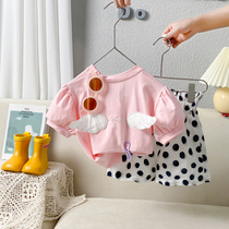 Girls Net red set summer 2021 new female baby casual foreign style short sleeve small children summer two-piece set