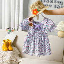 Girls floral dress short sleeve 2021 summer new Korean childrens foreign style princess dress baby summer dress