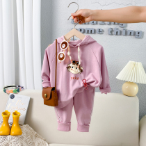 Female baby Foreign style autumn 2021 new spring and autumn Korean childrens cartoon two-piece children childrens clothing girl suit