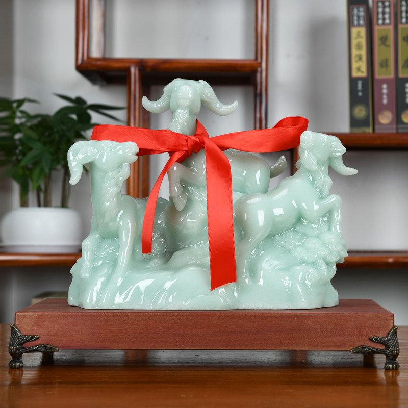 Sanyang Kaitai sheep jade decoration Sanyang creative office desktop Zhaocai living room opening gift decoration