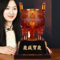 Glass jade ding ornaments Large prosperous Qianqiu Antique office desk bookcase Company opening business gifts