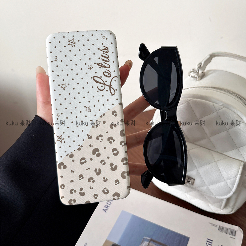Brown Leopard Print Glasses Case, High-Looking, Portable, Women's Sunglasses Case, Student and Children's Myopia Glasses Storage Box, Korean Style