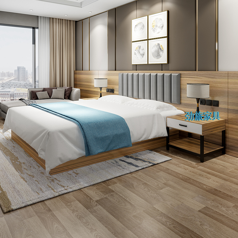 Hotel bed custom hotel furniture standard room full set of hotel special bed linen double room rental house apartment accommodation