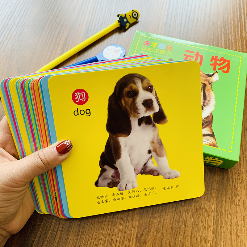 1-2-3 year old baby look at the picture to recognize the animal card color pattern cognition preschool toddler kitten dog chicken duck card toy