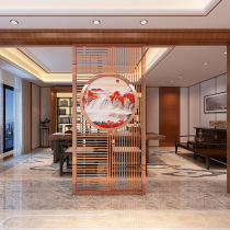 New Chinese style stainless steel screen partition villa living room light luxury yellow titanium metal entrance decoration lattice customization