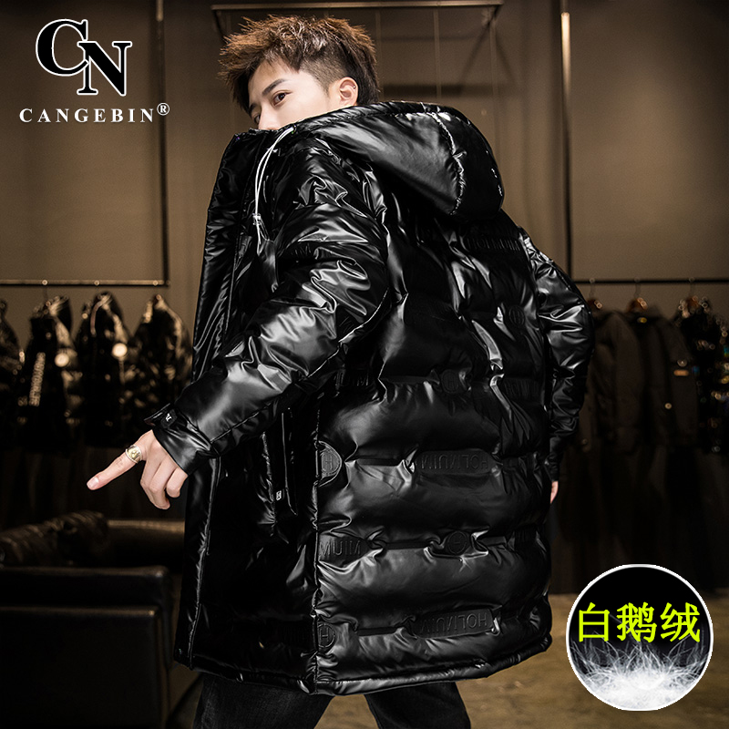 Down clothes men's mid-length version 2021 new country Chaobots light and thin Korean version Brand bright face goose down thickened winter jacket