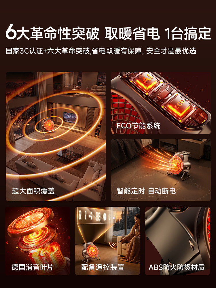 Heater Fan for Home Use, Graphene Energy-Saving Electric Heater, 2025 New Model, Small Sunroom Rapid Heating Device