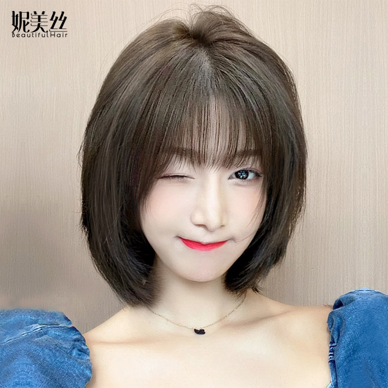 Wig woman short hair real hair full real hair net red fashion age reduction modification round face bobo head bald head full hair set