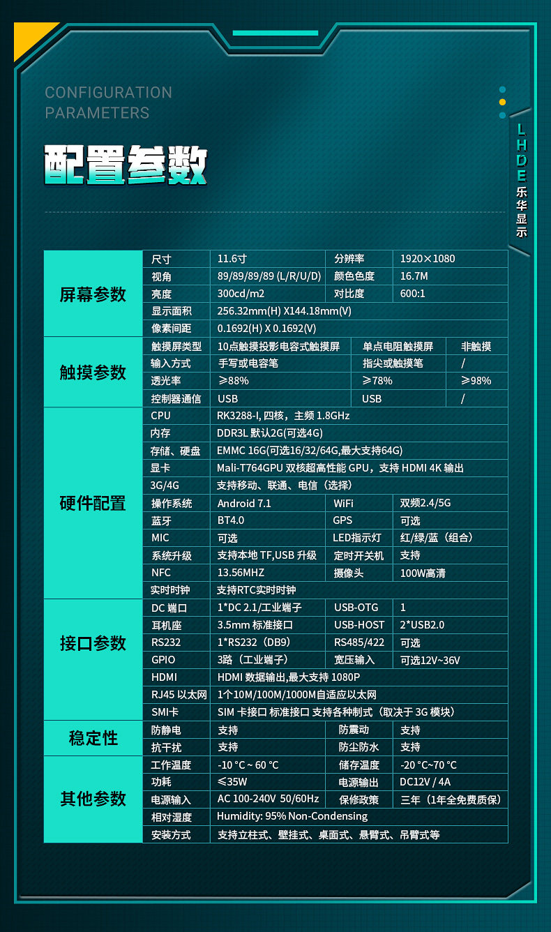 Монитор 11.6寸工位机抗电磁干扰 mes系统工厂车间sop刷卡工控电脑一体机 LHDE