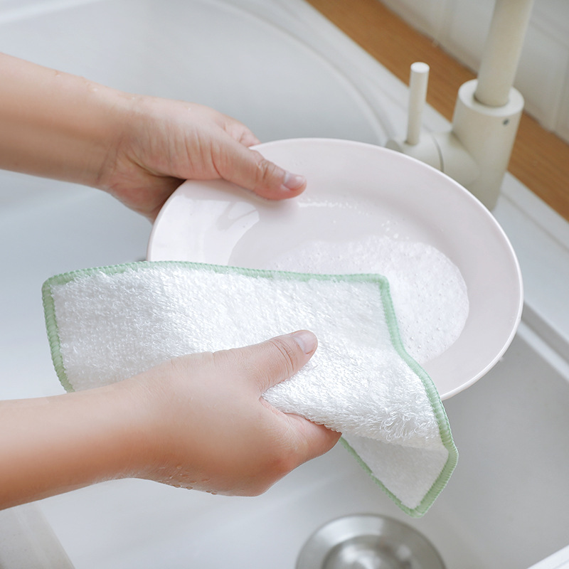 Kitchen bamboo fiber dishcloth housework cleaning rag absorbent thickened cleaning dish towel does not shed hair
