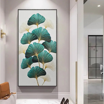 Modern simple hand-painted oil painting living room dining room three-dimensional hanging painting into the entrance of the street ginkgo leaf light luxury decorative painting