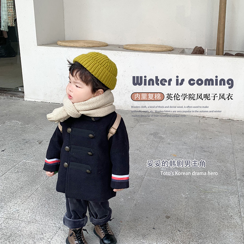 D AXiaoxuan Baby Boy Clothing Children's Retro College Wind Fur Coats Baby Blue Jacket Foreign Air Korean Version 