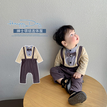 2022 Spring and autumn new childrens clothes Mens baby one-piece clothes boy Harsuit childrens age gown to climb to the tide gentleman