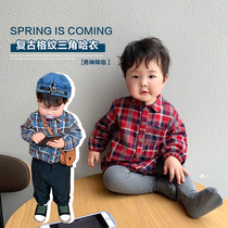 Baby Boy Clothing Baby Plaid One-piece Clothes children Korean version Harvest baby climbing and climbing Gentleman New Year Shirts