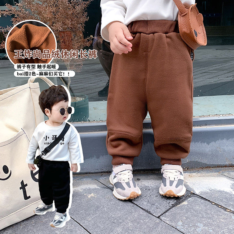 Autumn and winter children's foreign-style trousers baby Korean version of casual plus velvet trousers sports pants