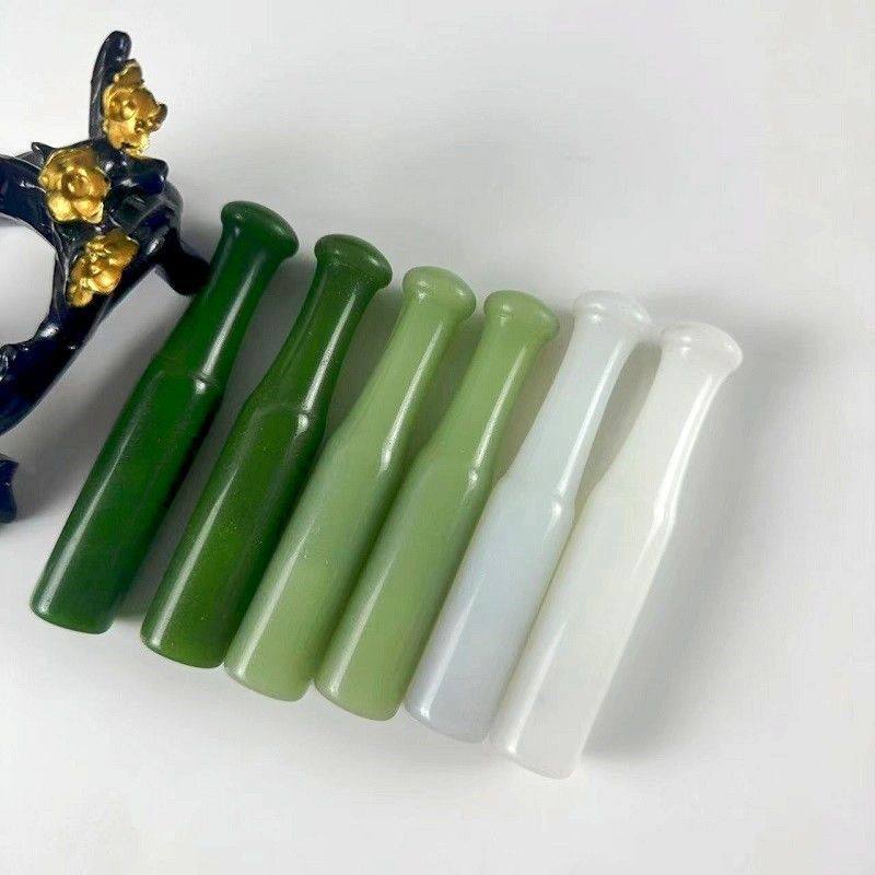 Jade dry tobacco bag cigarette holder, extra large old-fashioned dry tobacco  holder, hetian jade white