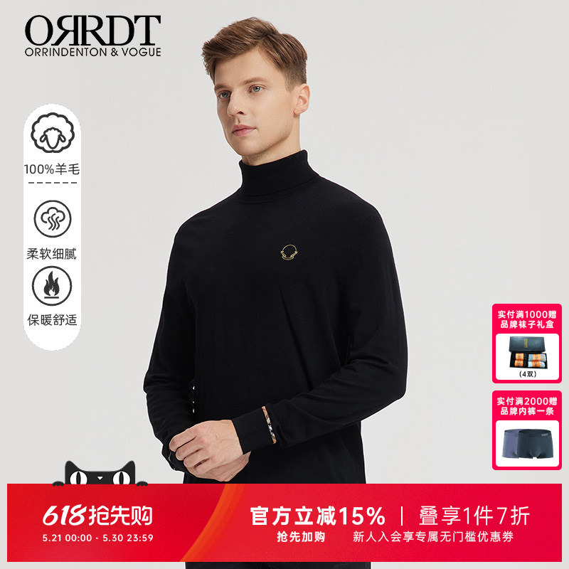 Orrdt Australian Lin Danton Wool Sweater Turtleneck Knitwear Autumn and Winter Men's New Long-Sleeved Warm Casual Sweater