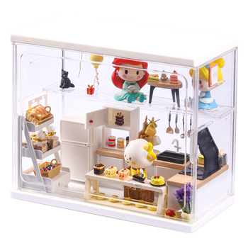 Food play display box, bubble matt landscaping box, blind box rement mini theme scene doll storage rack transparent
