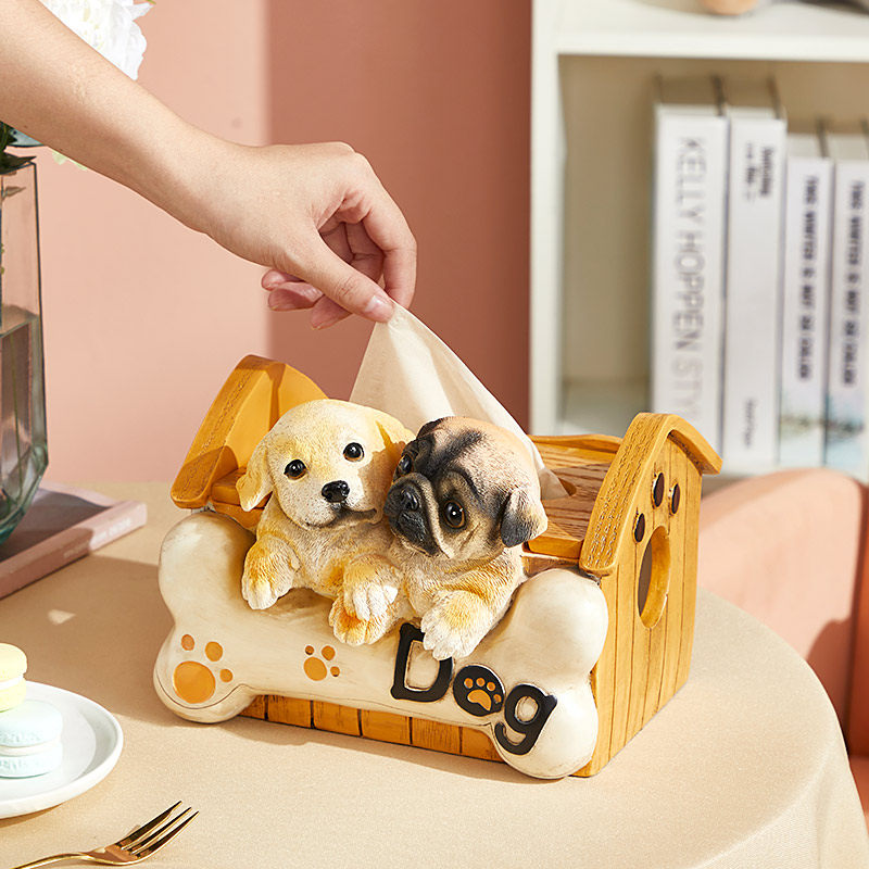 Creative Cute Puppy Tissue Box Home Light Lavish Living Room Tea Table Hem Meal Extractable Toilet Paper Box Bedroom Genguan Containing Box