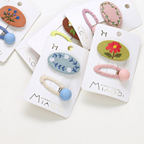 MIK Children BB Clip Cloth Art Oval Embroidered Girl Hair Clip Girl Clips Clip Head Accessories Hair Adorned South Korea Head Flower