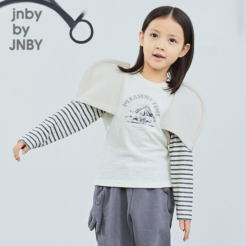 Gangnam cloth children's wear Ole spring wear discount boys girls striped shoulder style children's long sleeve t-shirt