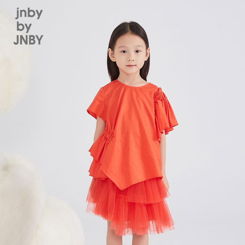 Jiangnan clothes children clothes clearing warehouse girls wrinkle asymmetrically design children short sleeve shirt T-shirt