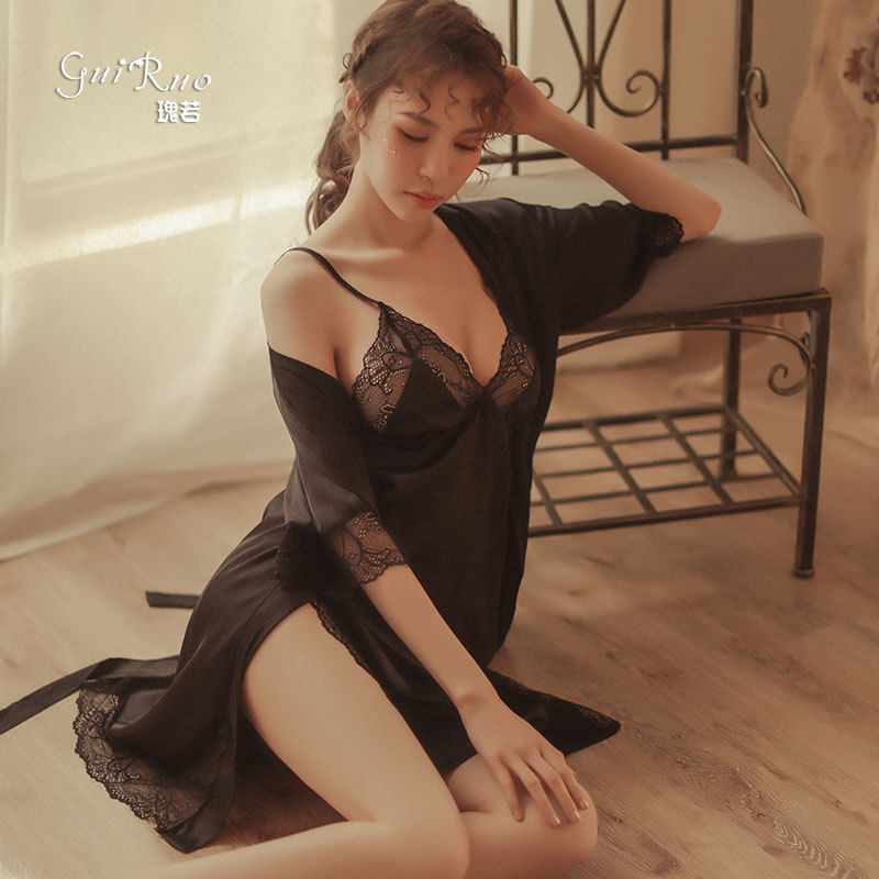 Pregnant woman Big size Sexy Sleeping Clothes Erotic Lingerie transparent thin veil Lace Seductive Clothing Fat Mm Riot to be thin