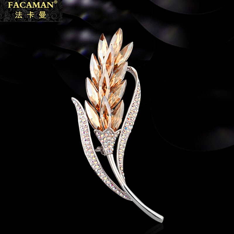Fakaman golden wheat ear brooch female upscale big coat accessories Don't pin button chest floral temperament sends mom birthday present