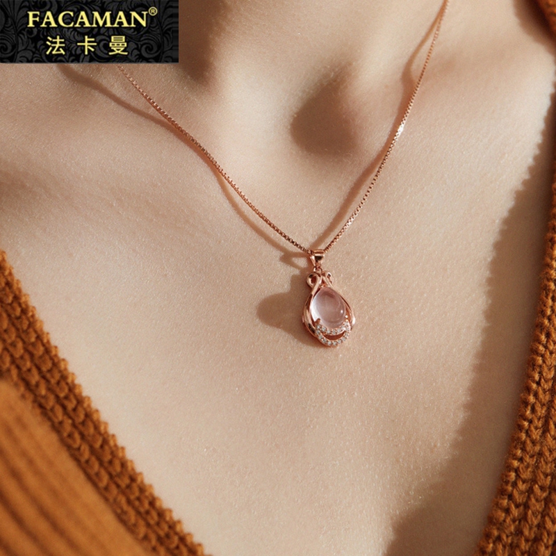Crystal necklace female sterling silver long version water drop pendant clavicle chain simple fashion temperament hibiscus stone powder