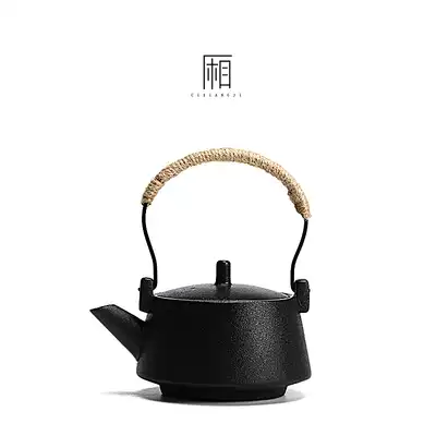 Black pottery teapot Japanese ceramic tea filter lifting beam pot kung fu tea set retro antique handmade single pot home