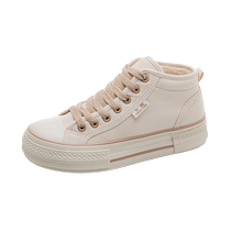 Renben high-top plus velvet canvas shoes for women 2023 autumn and winter new style large-head thick-soled small white shoes thickened and warm cotton shoes