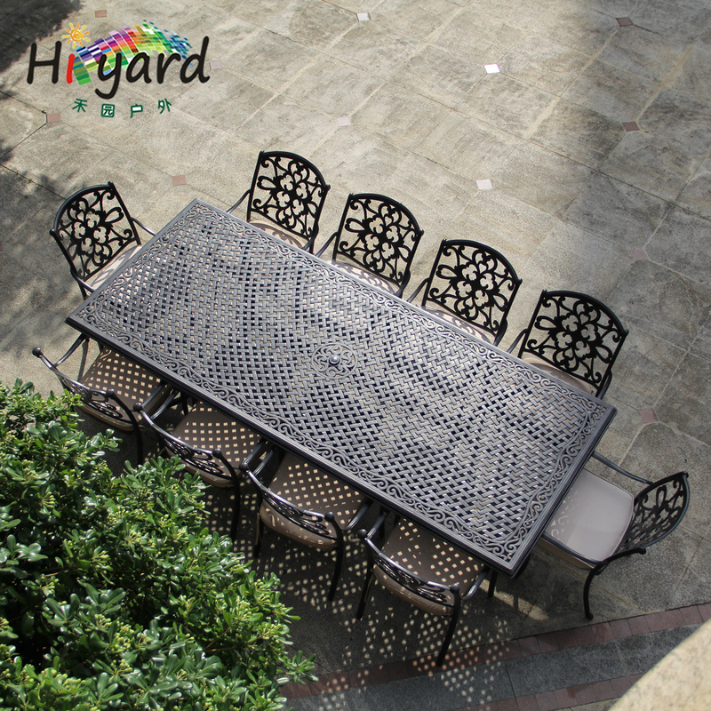 Heyuan Outdoor Cast Aluminum Leisure Rectangular Table and Chairs for 12 or 10 People, European-Style Garden Courtyard Extended Dining Table and Chairs, White Heyuan Outdoor Cast Aluminum Leisure Rectangular Table and Chairs for 12 or 10 People, European-Style Garden Courtyard Extended Dining Table and Chairs, White