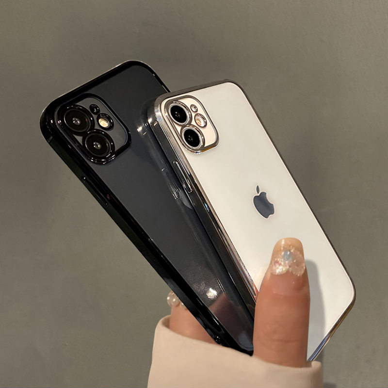 Plated straight edge suitable for apple 13 12Promax mobile phone protection shell Phone11 transparent silicone soft shell xsmax lens full package xs ultra-thin 7 8P lovers 13pr
