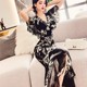 Customized goddess fan v-neck ruffled print dress summer dress 2022 new female slim mermaid skirt