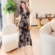 Customized goddess fan v-neck ruffled print dress summer dress 2022 new female slim mermaid skirt