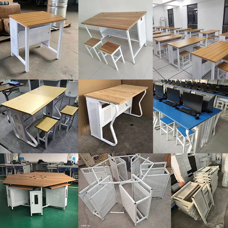 School Micromachine Room Students Computer Table And Chairs Double Digit Customizable Multimedia Conference Training Table