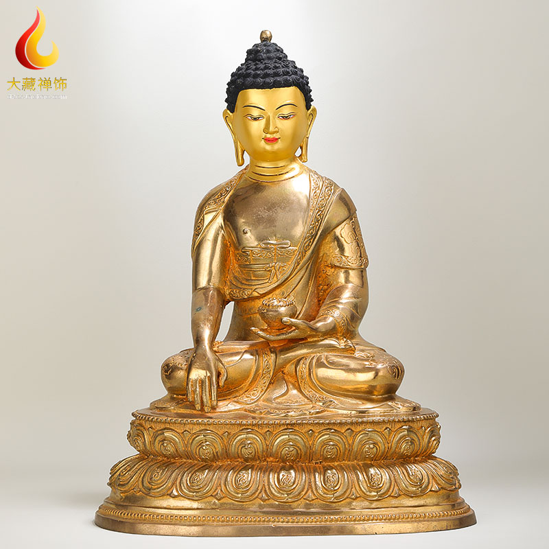 Clear Barn Junction with great Tibetan Zen decoration Sakyamuni Buddha statues swaying pieces All-of-the-gold pure bronze Buddha stands for Buddha 10 inches