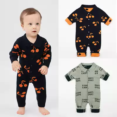British next kid Nordic Cherry sweater baby cotton knitted padded autumn and winter jumpsuit baby ha