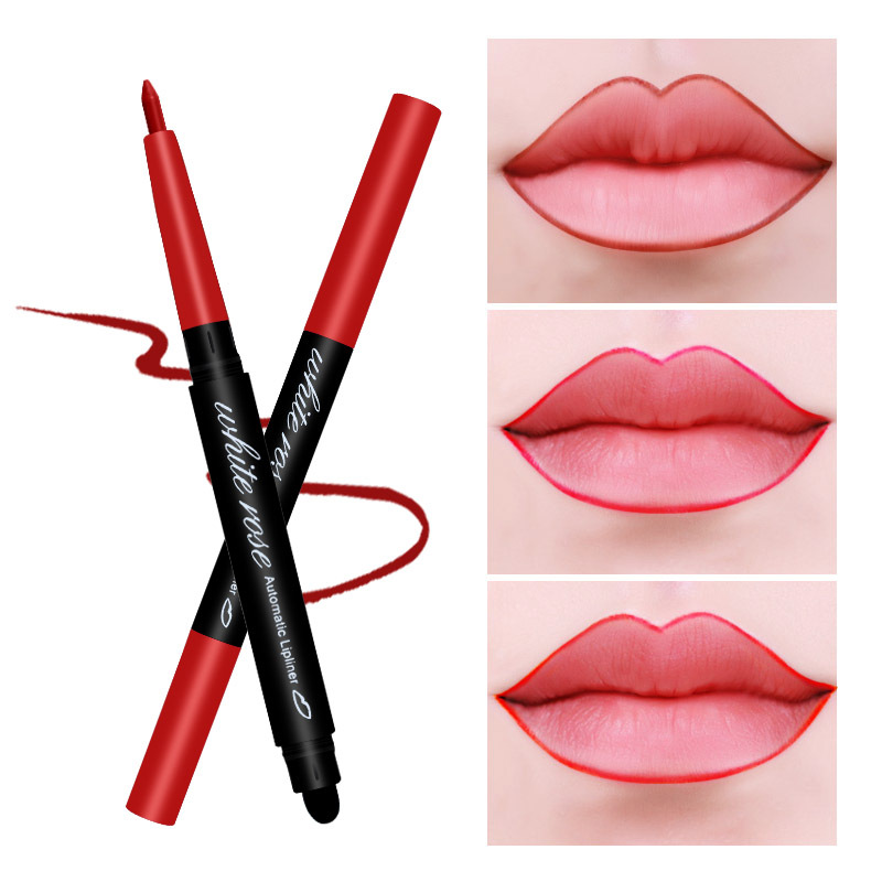 Warm Qian Quan Lip Line Pen Female Hook Line Waterproof Lasting not dropping color Retro color lips Automatic double head lipstick