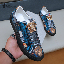 European Station New Beauty Duesha Mens Shoes Genuine Leather Tide 100 Hitch Casual Beauty Head Printed Board Shoes Man Han Version Tide Shoes