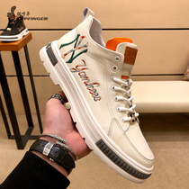 Fall New European Station Casual Shoes Genuine Leather Luxury small white shoes Mens round head Martin boots High helping thick bottom mens shoes